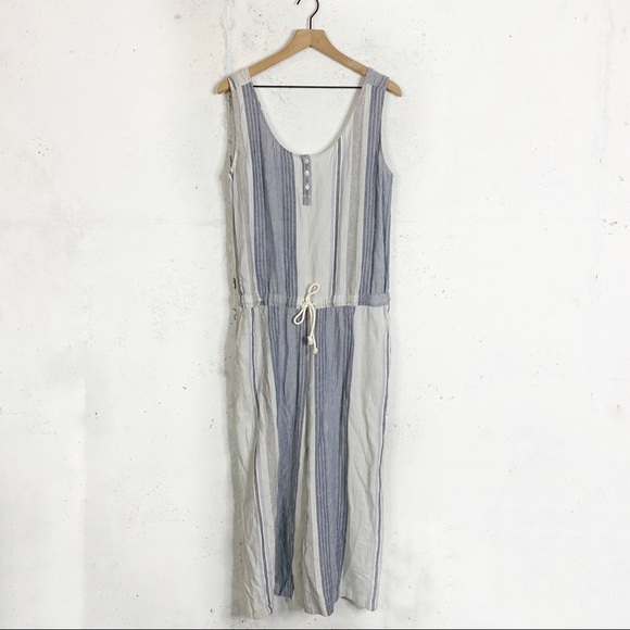 cloth & stone Pants - Cloth & Stone Striped Faux Wrap Button Sleeveless Wide Crop Leg Jumpsuit